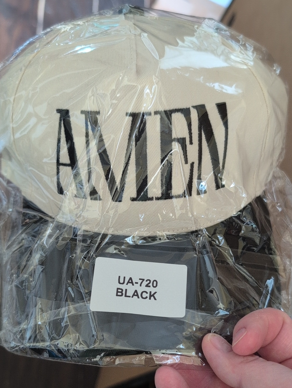 Zenana AMEN Embroidered Two-Tone Cap in Cream and Black